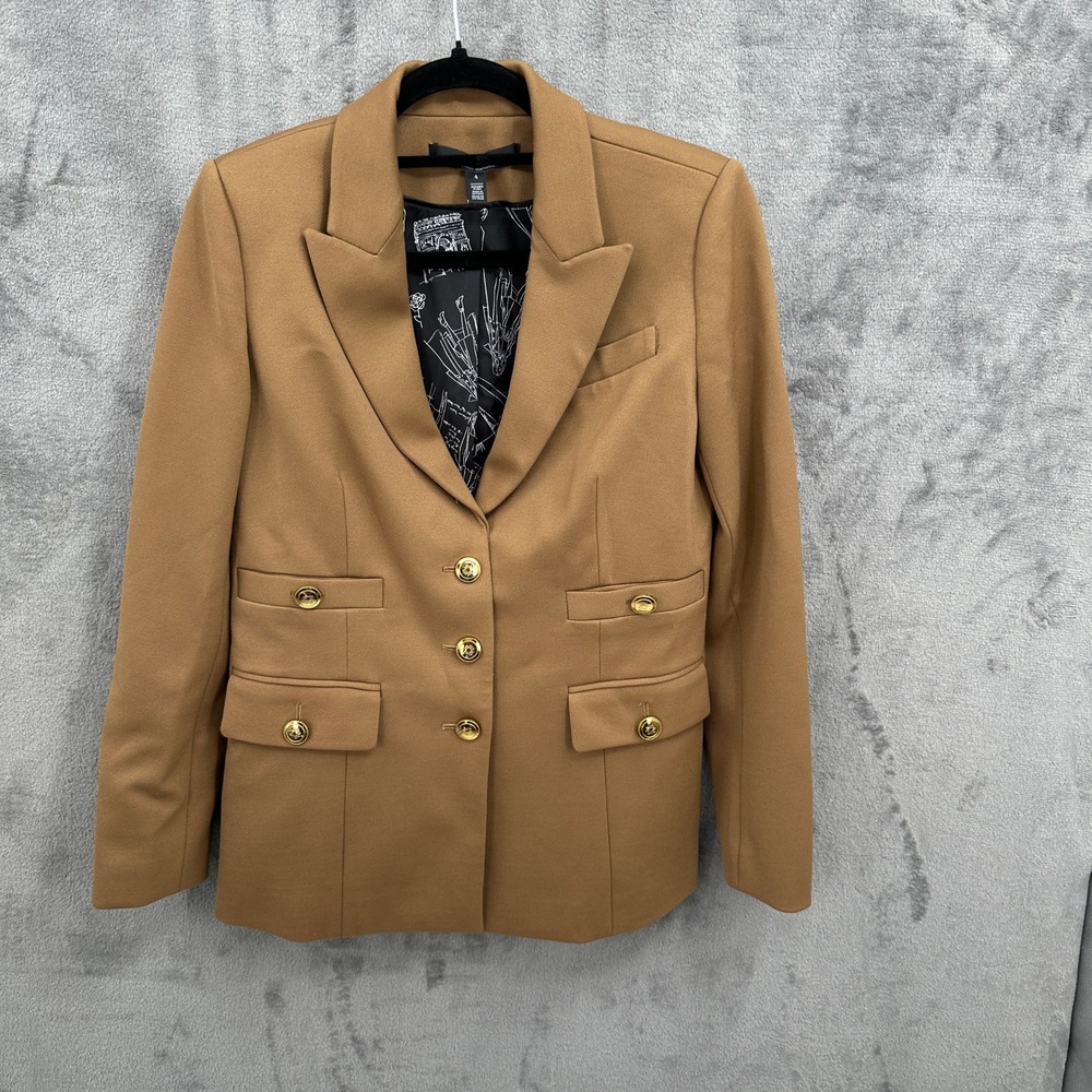 White House Black Market Blazer Women 4 Brown Gold Button Military Career Preppy